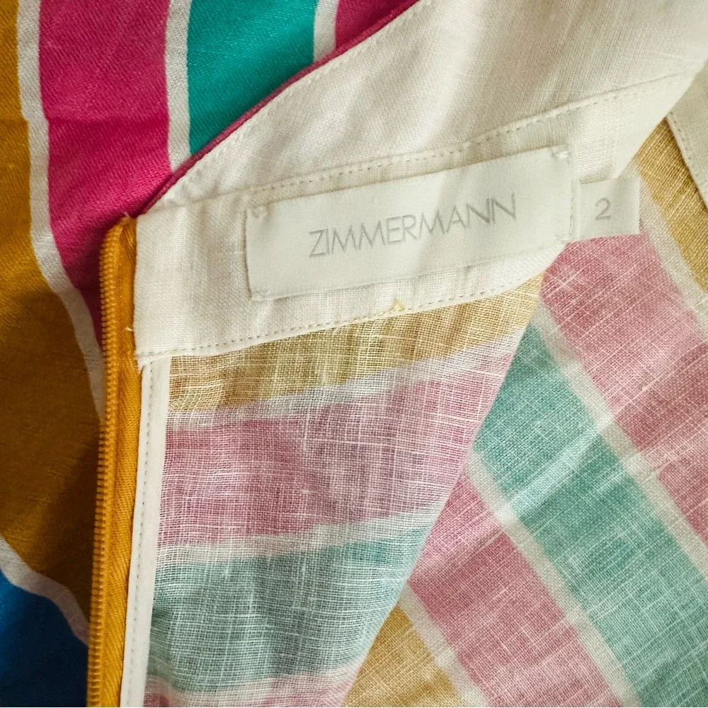 Zimmermann Fiesta Rainbow Striped Linen Halter Neck Midi Dress size 2 | US 10 - Picture 15 of 16